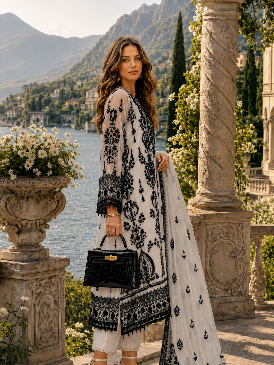 Saadia Asad | Nooriyah Luxury Chiffon | D4 - Monochrome Muse by Saadia Asad - Designer Dress  - Type : Ladies Clothes - Available at Libayah - 100% Original 