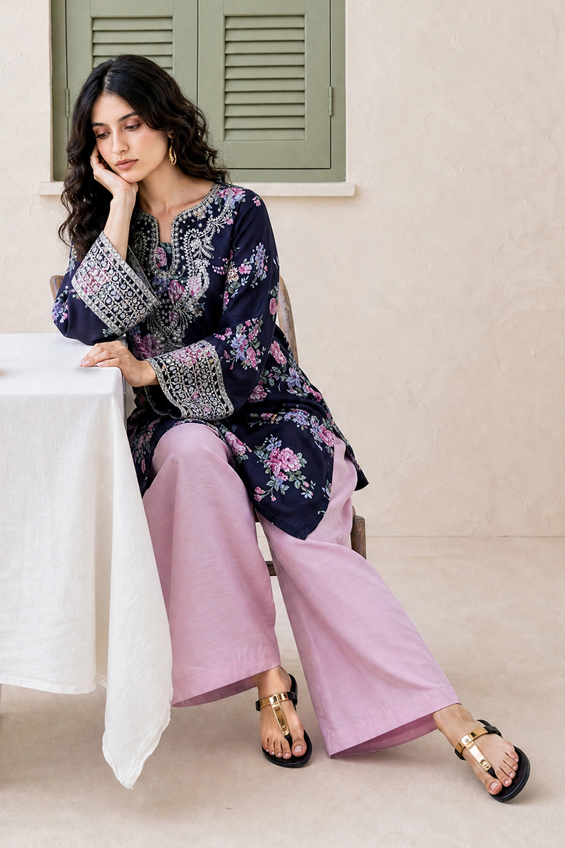 Saad Shaikh | Ease Fall Edit 26 | D-09 Co-ord Set Black and Pink by Saad Shaikh - Designer Dress  - Type : Ladies Clothes - Available at Libayah - 100% Original 