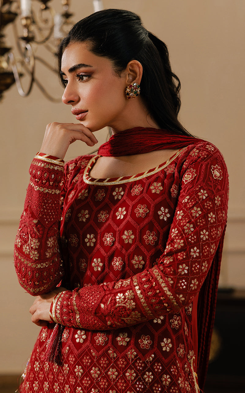 Threads and Motifs | Formal Dresses 25 | Embroidered Shirt With Gharara And Dupatta by Threads and Motifs - Designer Dress  - Type : Ladies Clothes - Available at Libayah - 100% Original 