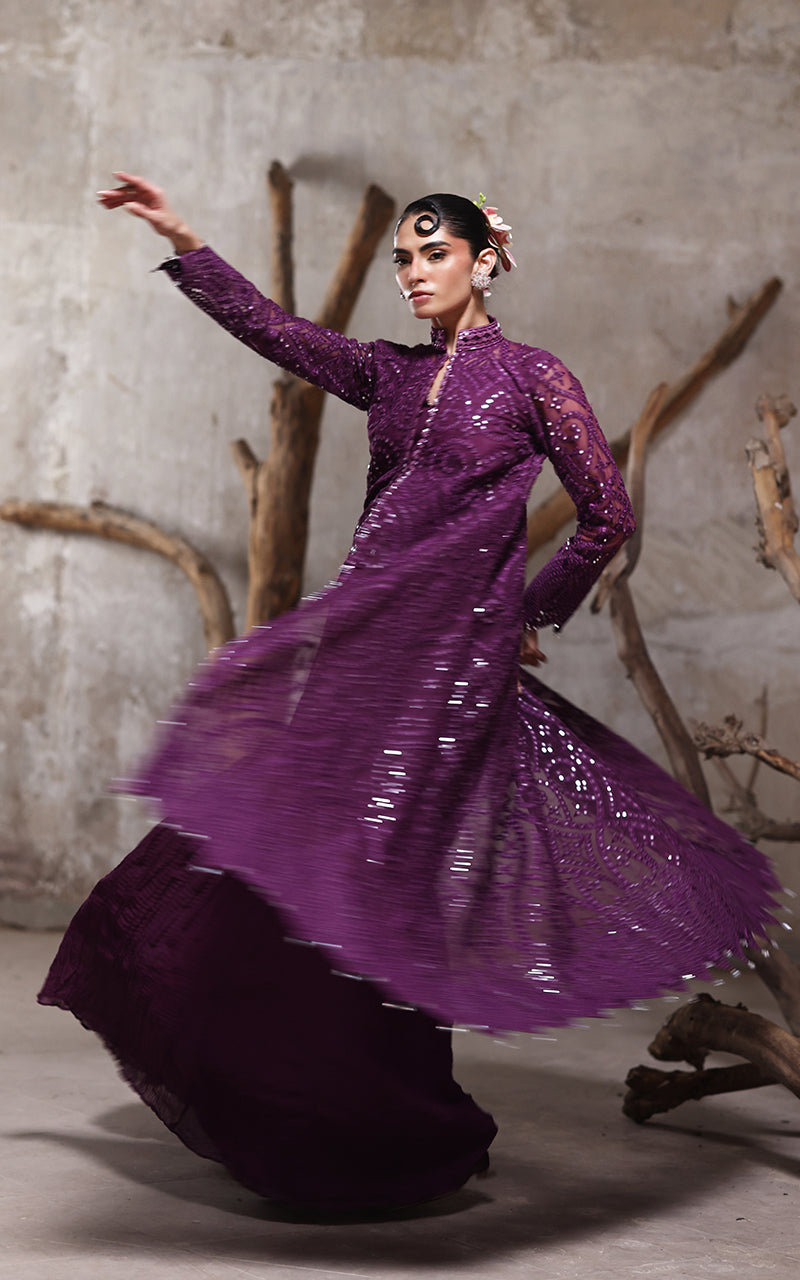 Threads and Motifs | Formal Dresses 25 | Organza Embroidered Jacket With Crushed Trouser by Threads and Motifs - Designer Dress  - Type : Ladies Clothes - Available at Libayah - 100% Original 