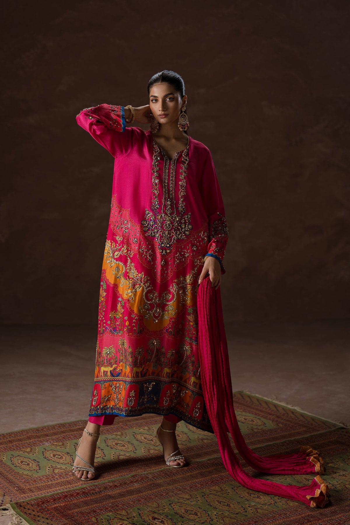 Ammara Khan | Symphony 24 | HOT PINK PARTY KAFTAN SET (D-02) by Ammara Khan - Designer Dress - Type: Ladies Clothes - Available at Libayah - 100% Original