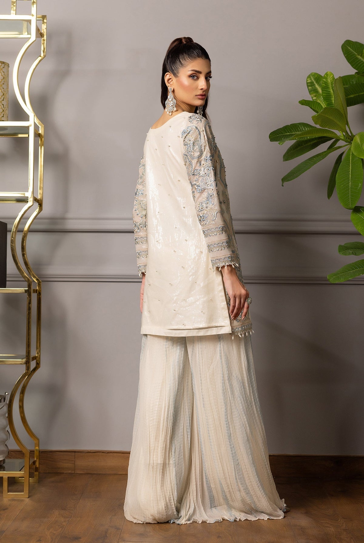 Threads and Motifs | Formal Dresses 25 | Embroidered Shirt With Gharara by Threads and Motifs - Designer Dress  - Type : Ladies Clothes - Available at Libayah - 100% Original 