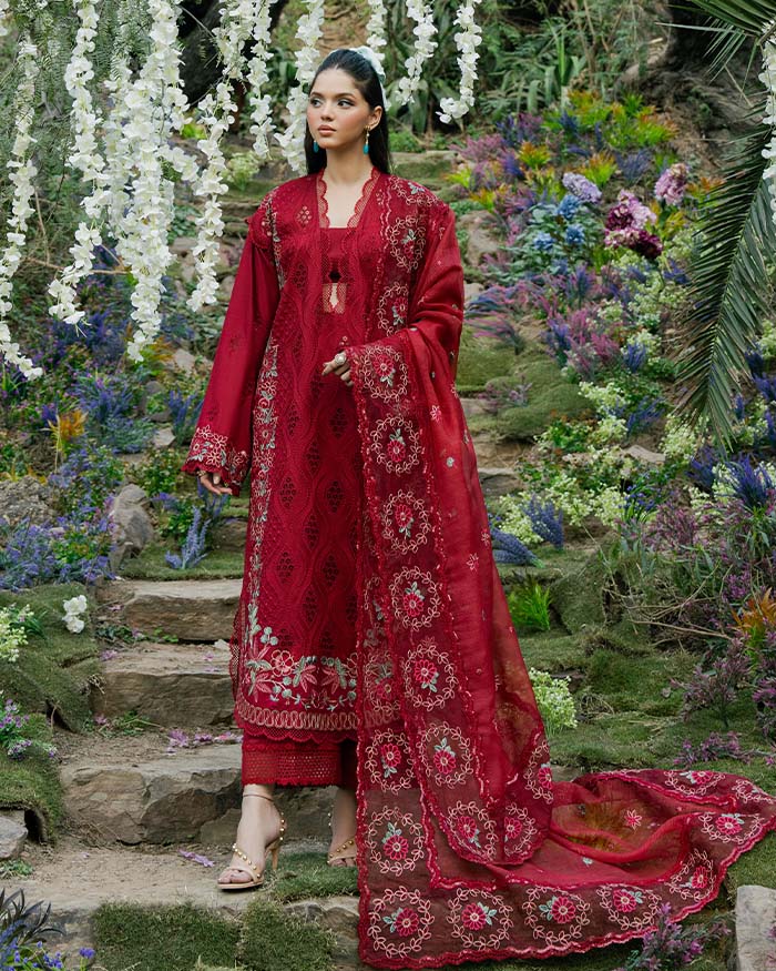 Zevk | Flora Festive Lawn | RED ROSE by Zevk - Designer Dress - Type: Ladies Clothes - Available at Libayah - 100% Original