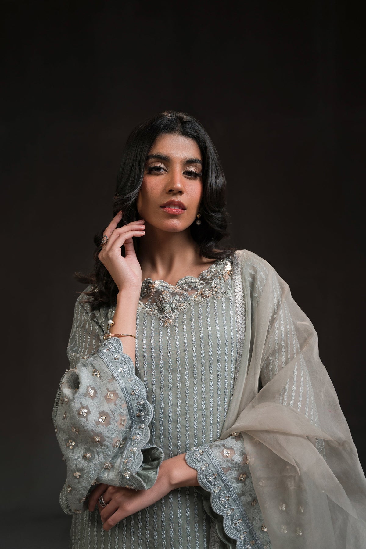 Ammara Khan | Glitz Luxury Pret 24 | BOXY TUNIC AND TULIP SHALWAR SET (D-08) by Ammara Khan - Designer Dress - Type: Ladies Clothes - Available at Libayah - 100% Original