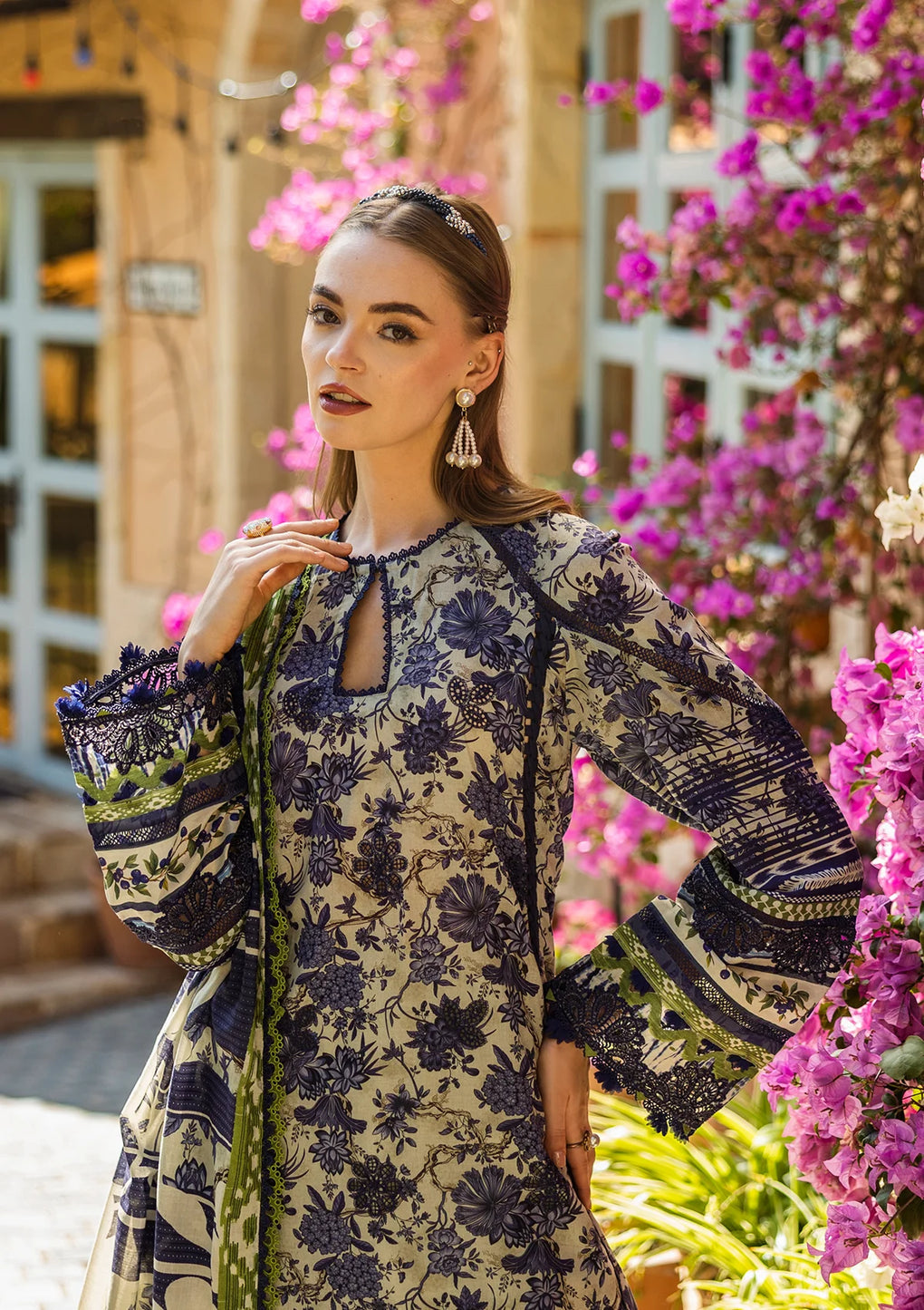 Elaf Premium | Print Chikankari 25 | ELK-01A BLUE BLOSSOM by Elaf Premium - Designer Dress - Type: Ladies Clothes - Available at Libayah - 100% Original