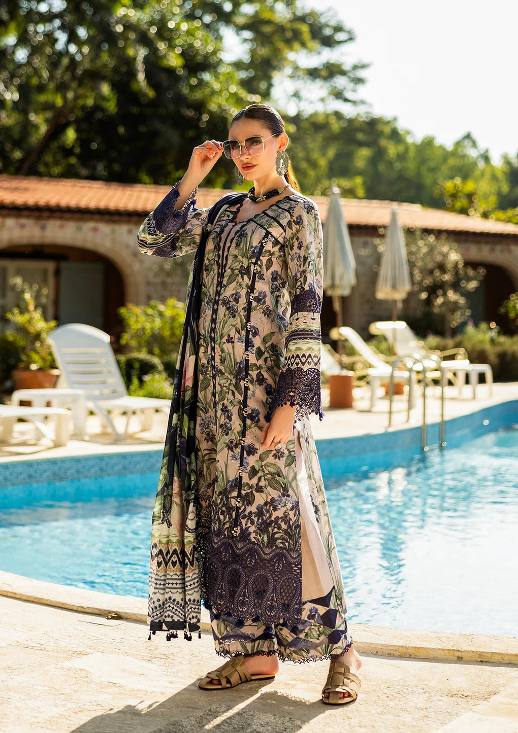 Elaf Premium | Print Chikankari 25 | ELK-08B AZZURRO by Elaf Premium - Designer Dress - Type: Ladies Clothes - Available at Libayah - 100% Original