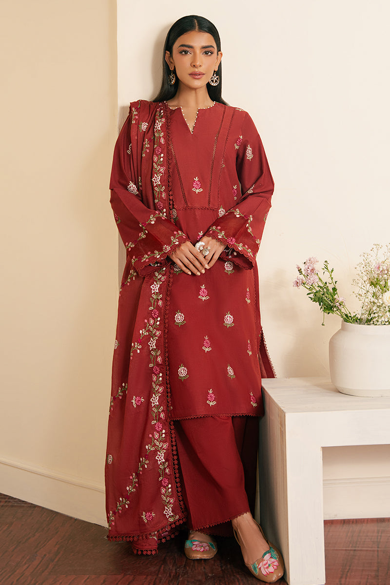 Cross Stitch | Embroidered Lawn Mahiri 24 | SYLVAN RED by Cross Stitch - Designer Dress - Type: Luxury - Available at Libayah - 100% Original