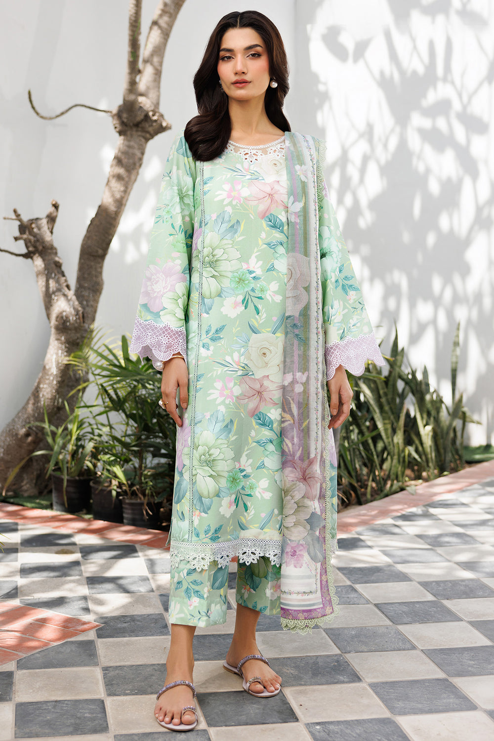 Farasha | Printed Essentials | Silken Sage by Farasha - Designer Dress  - Type : Ladies Clothes - Available at Libayah - 100% Original 