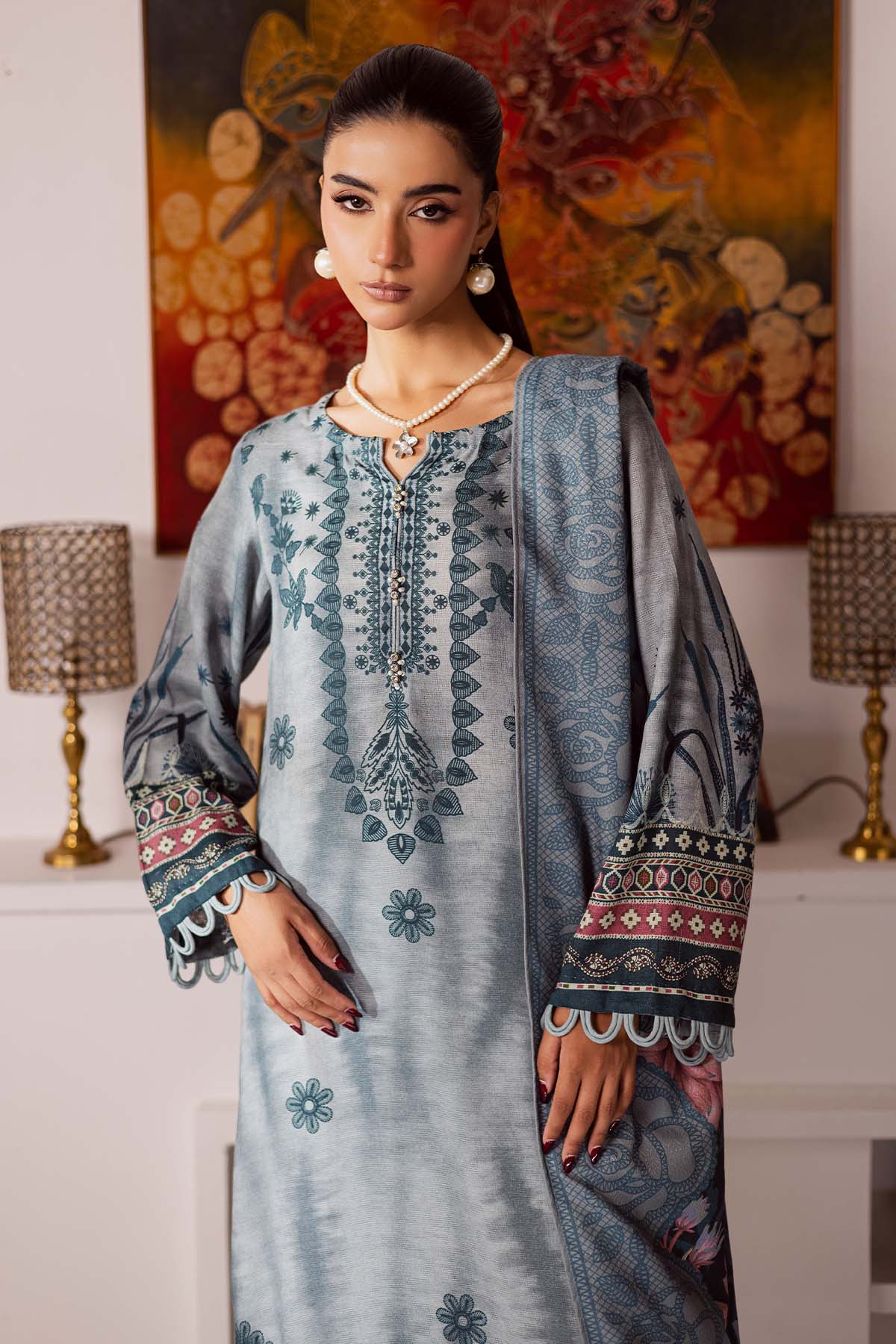SP-193 – authentic Pakistani dress from the Nureh Linen Jacquard collection for women in the UK.