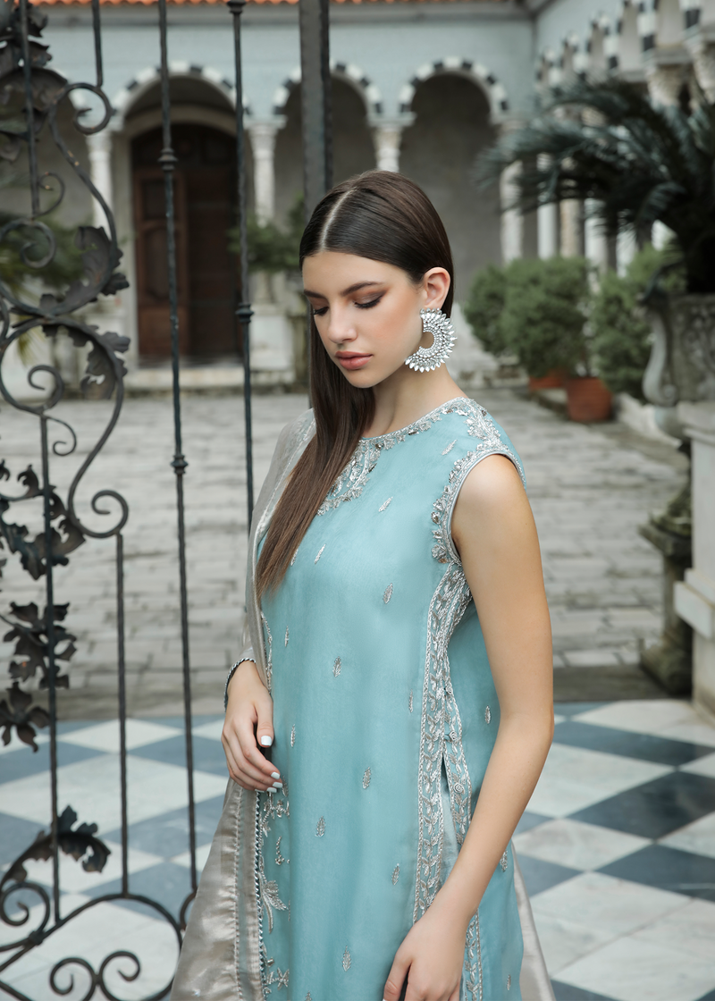 Purple Haze Pret Studio | Apsara Formals | Ice Blue Organza Outfit by Purple Haze - Designer Dress - Type: Ladies Clothes - Available at Libayah - 100% Original