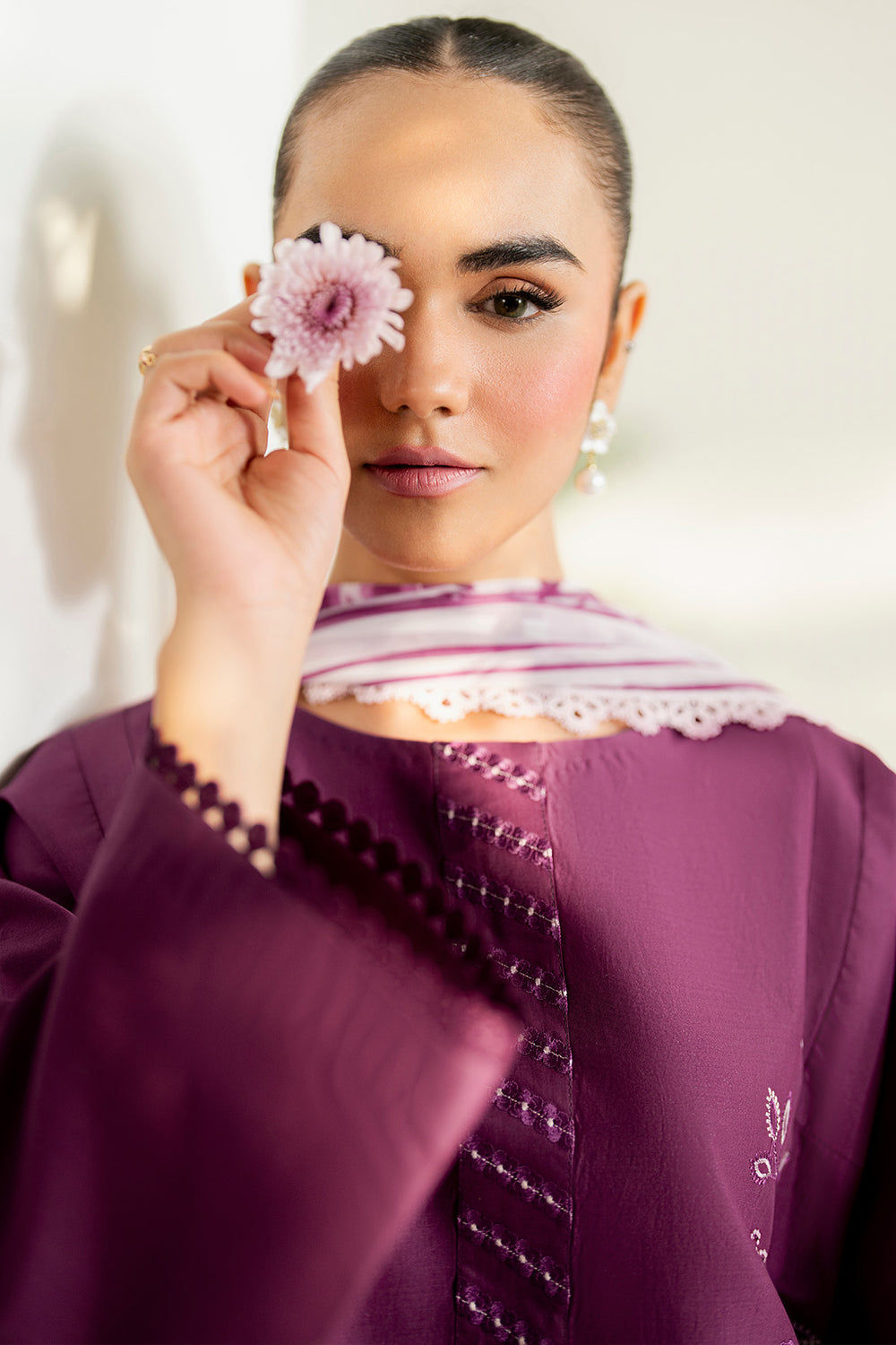 Farasha | Thread Lines Embroidered | Mauve Eclips by Farasha - Designer Dress  - Type : Ladies Clothes - Available at Libayah - 100% Original 