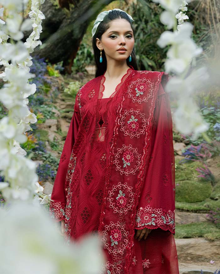 Zevk | Flora Festive Lawn | RED ROSE by Zevk - Designer Dress - Type: Ladies Clothes - Available at Libayah - 100% Original