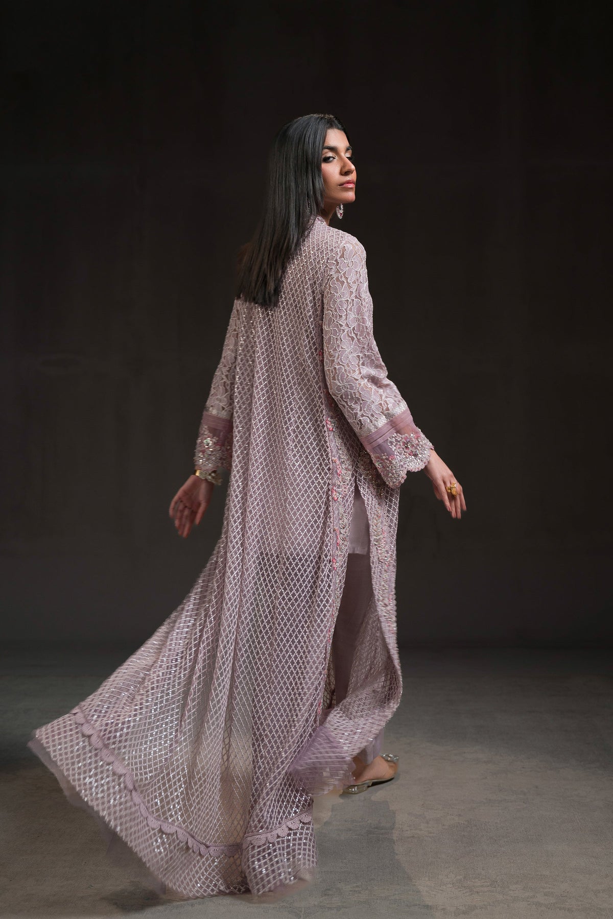 Ammara Khan | Glitz Luxury Pret 24 | FLOWY LAVENDER LONG SHIRT (D-01) by Ammara Khan - Designer Dress - Type: Ladies Clothes - Available at Libayah - 100% Original