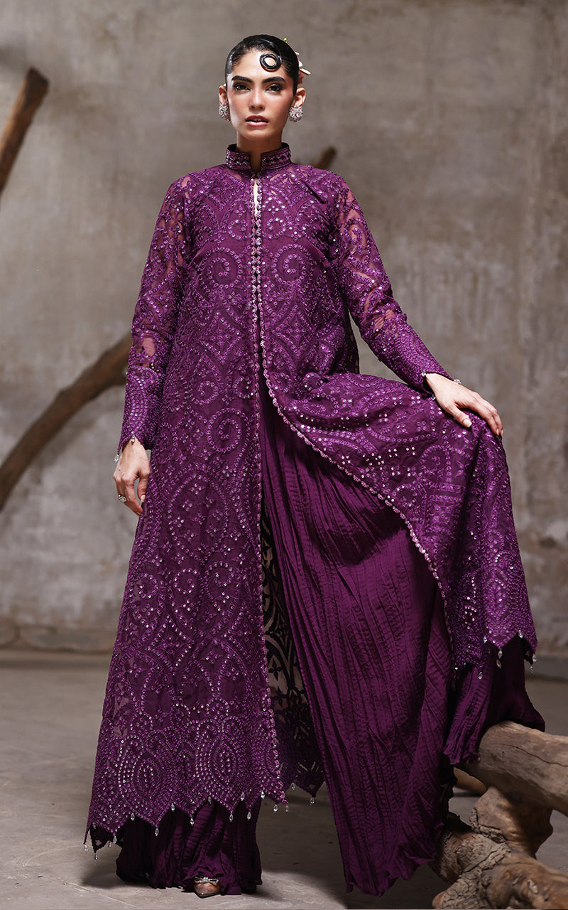 Threads and Motifs | Formal Dresses 25 | Organza Embroidered Jacket With Crushed Trouser by Threads and Motifs - Designer Dress  - Type : Ladies Clothes - Available at Libayah - 100% Original 