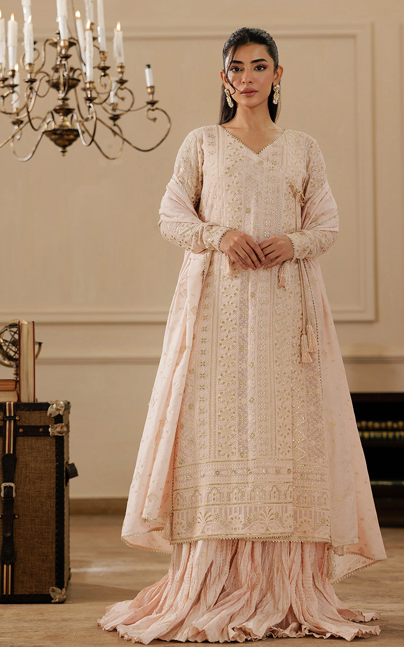 Threads and Motifs | Formal Dresses 25 | Embroidered Angrakha With Gharara And Dupatta by Threads and Motifs - Designer Dress  - Type : Ladies Clothes - Available at Libayah - 100% Original 