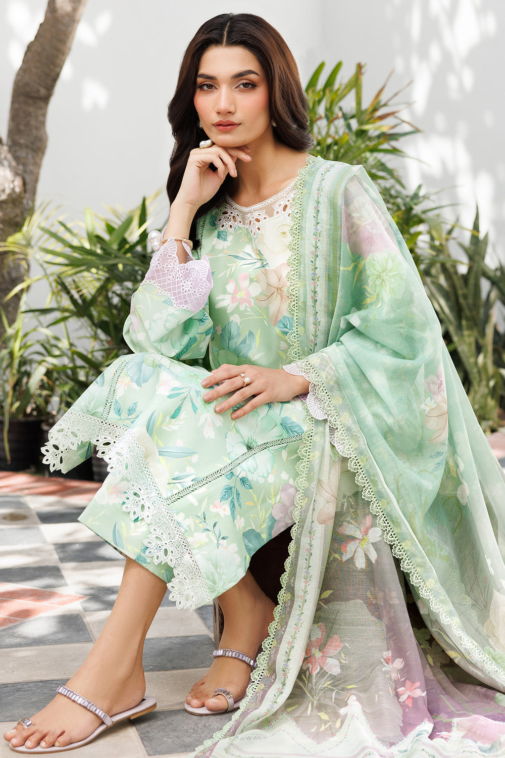 Farasha | Printed Essentials | Silken Sage by Farasha - Designer Dress  - Type : Ladies Clothes - Available at Libayah - 100% Original 