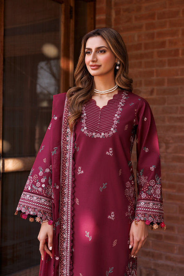 Farasha | Dastoor Embroidered Lawn SS24 | RUBY GLAM by Farasha - Designer Dress - Type: Ladies Clothes - Available at Libayah - 100% Original