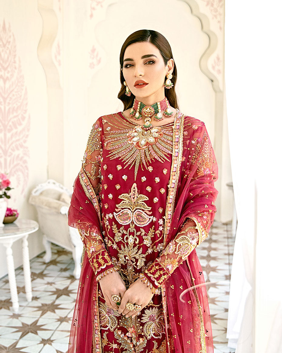 Gulaal | Wedding Formals | Rouge Embroidered Net 3-Piece Suit WS-06 by Gulaal - Designer Dress - Type: Ladies Clothes - Available at Libayah - 100% Original