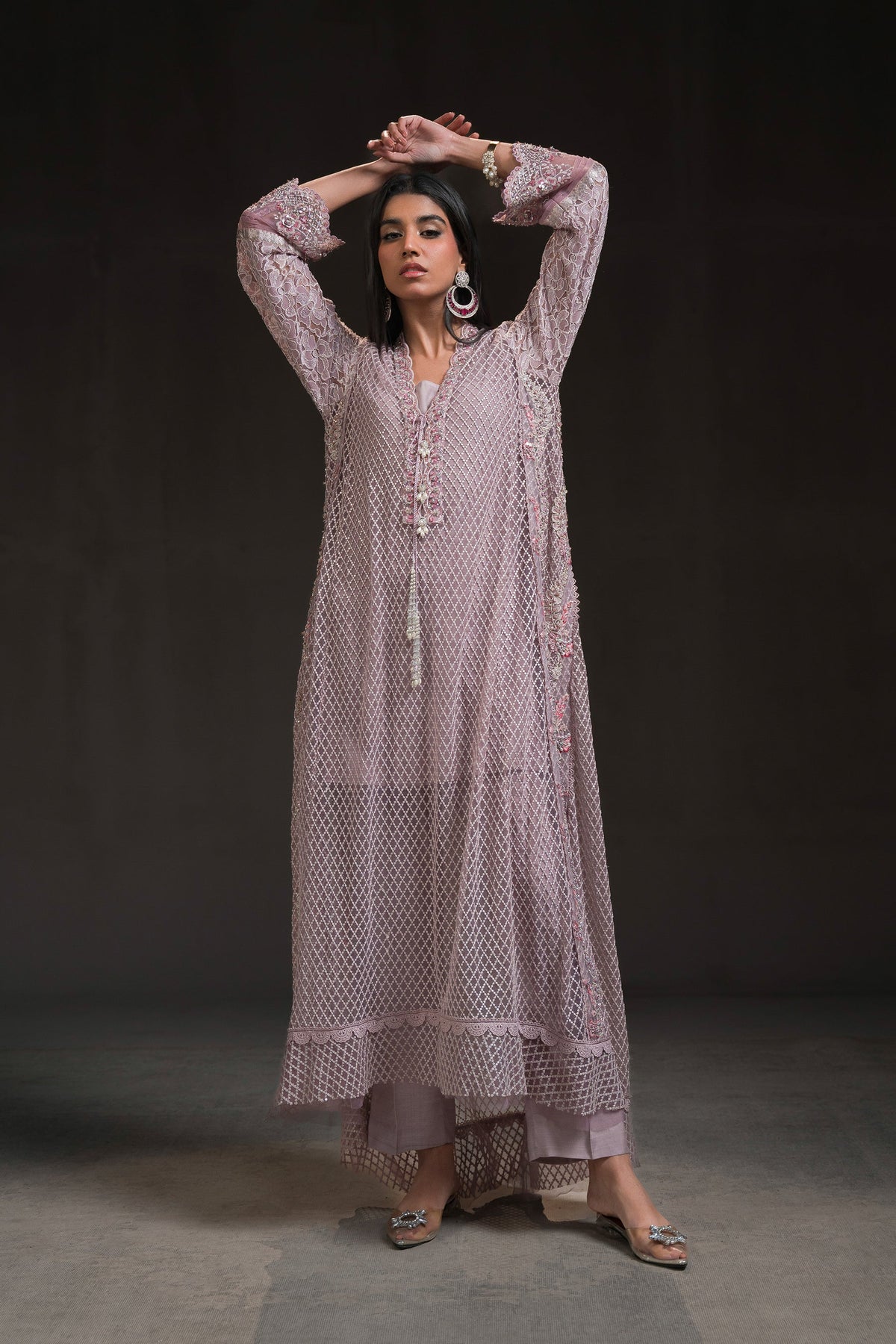 Ammara Khan | Glitz Luxury Pret 24 | FLOWY LAVENDER LONG SHIRT (D-01) by Ammara Khan - Designer Dress - Type: Ladies Clothes - Available at Libayah - 100% Original