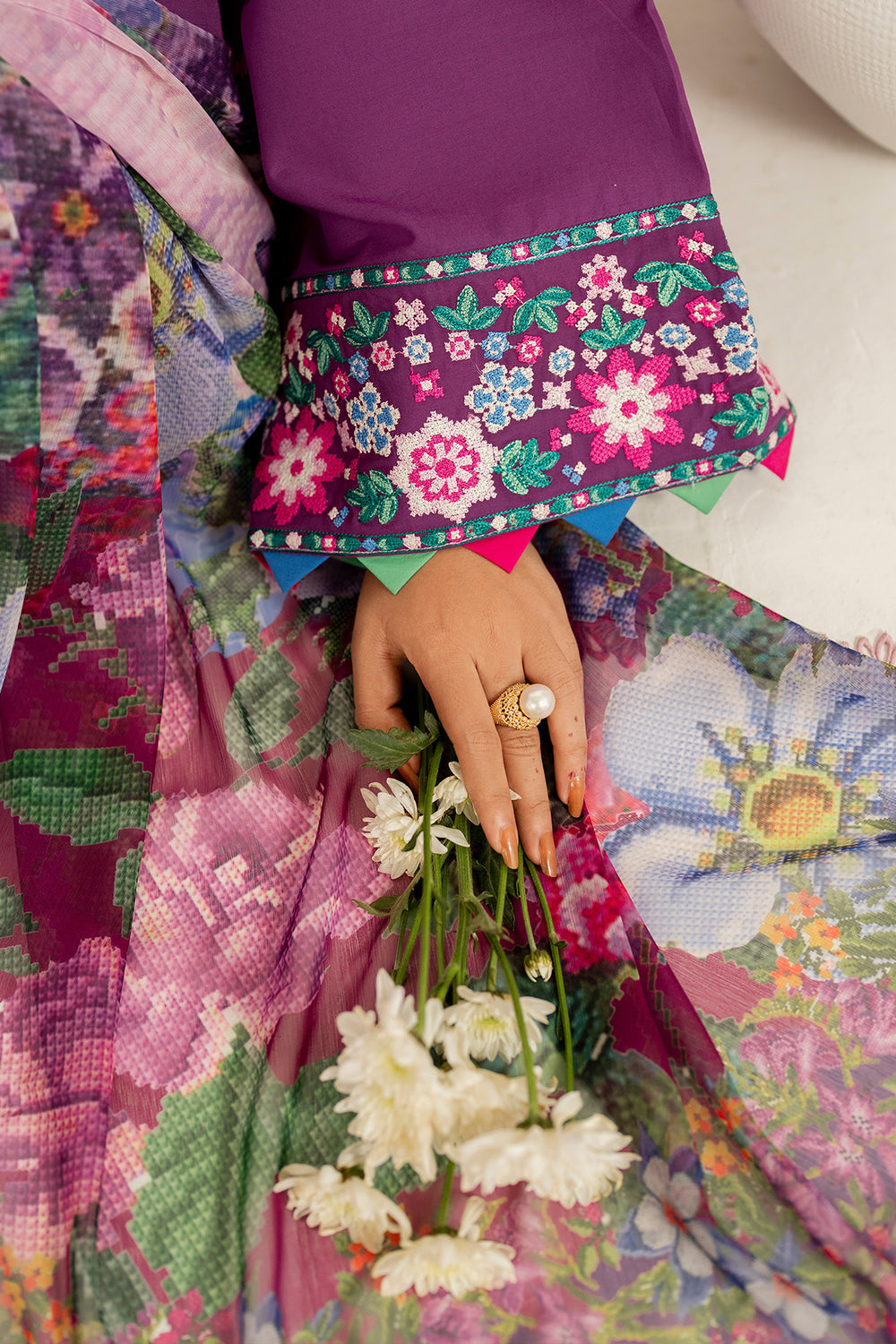 Farasha | Thread Lines Embroidered | Violet Spring by Farasha - Designer Dress  - Type : Ladies Clothes - Available at Libayah - 100% Original 