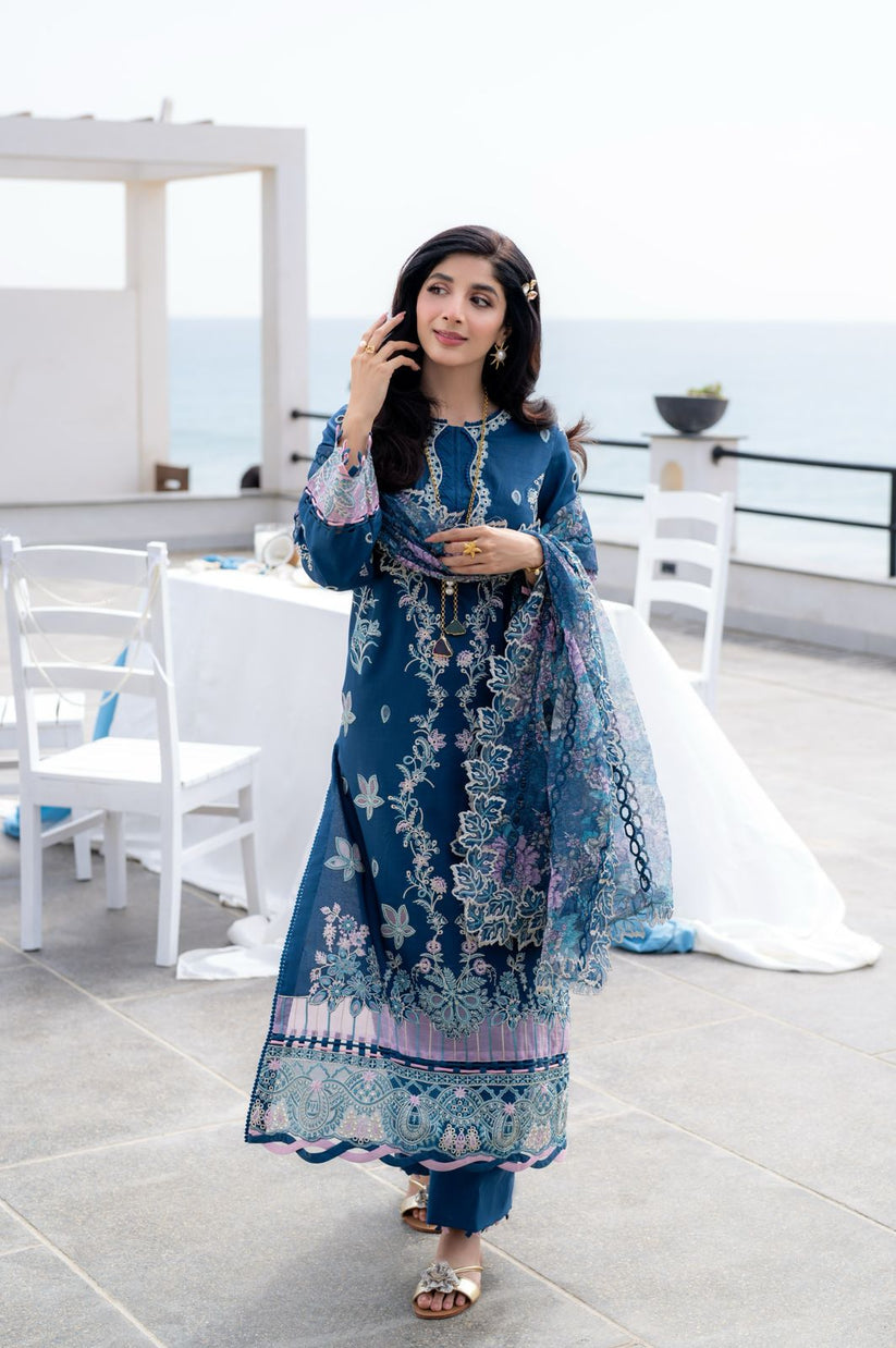Aabyaan | Saagar Luxury Lawn 25 | AZURA (AS-03) by Aabyaan - Designer Dress - Type: Ladies Clothes - Available at Libayah - 100% Original