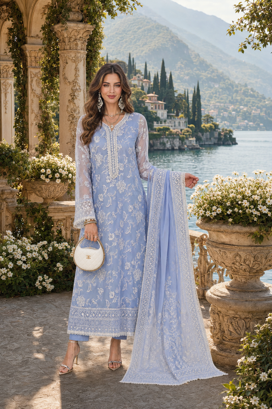 Saadia Asad | Nooriyah Luxury Chiffon | D3 - Dove Blue by Saadia Asad - Designer Dress  - Type : Ladies Clothes - Available at Libayah - 100% Original 