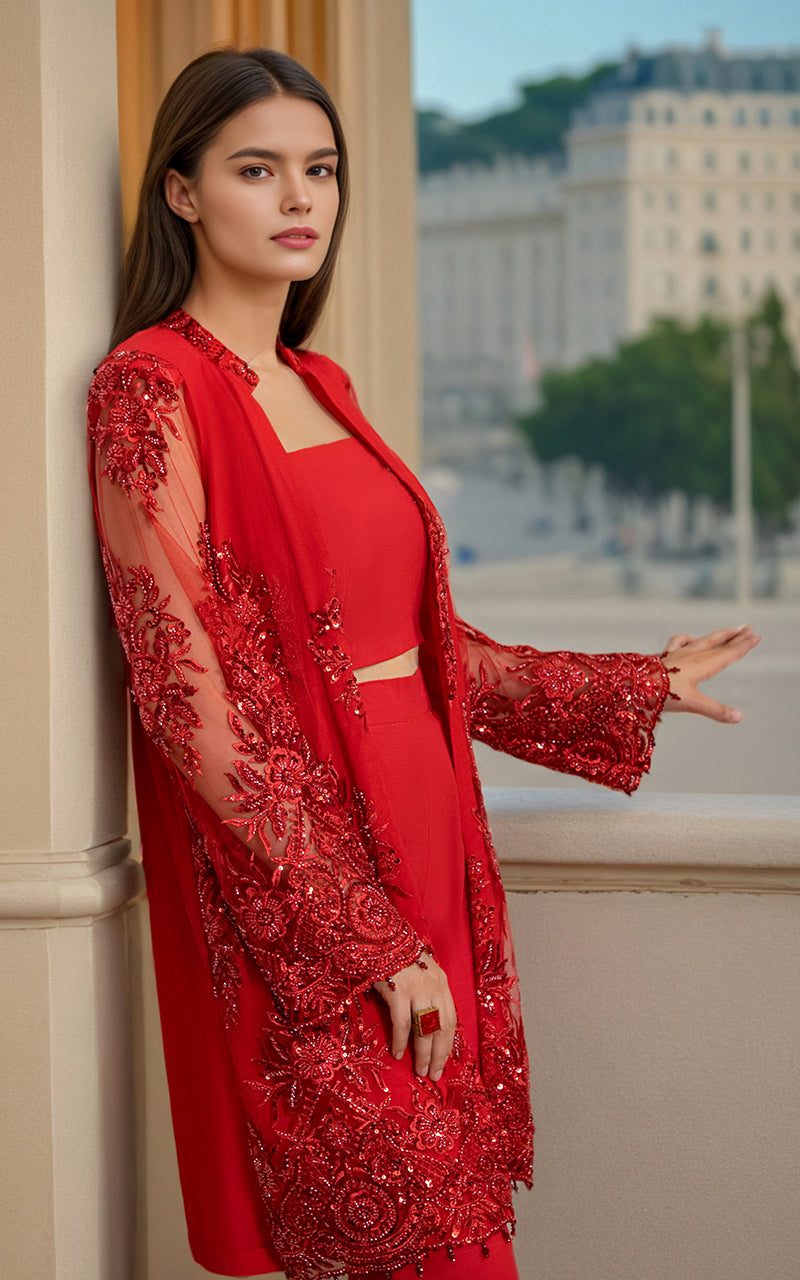 Threads and Motifs | Formal Dresses 25 | NET EMBROIDERED JACKET by Threads and Motifs - Designer Dress  - Type : Ladies Clothes - Available at Libayah - 100% Original 