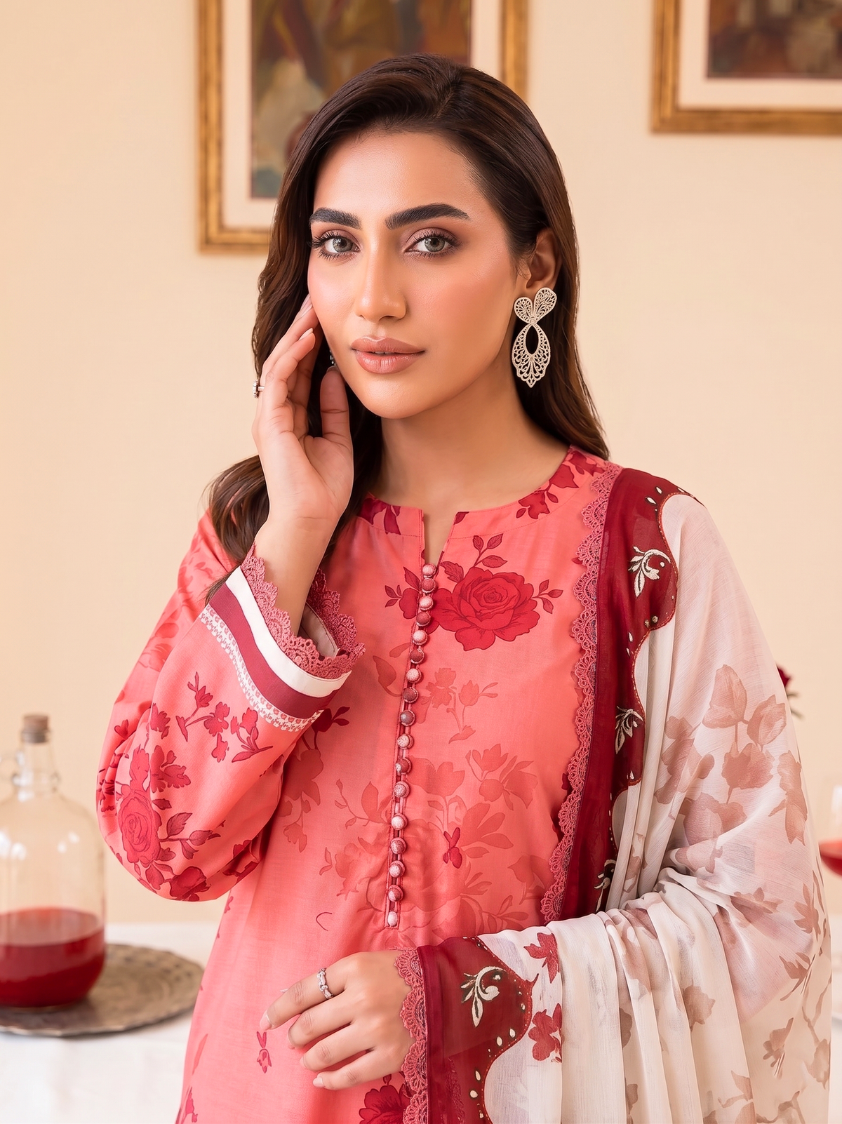 Faiza Faisal | FNF Printed Lawn | CORAL ROSE by Faiza Faisal - Designer Dress  - Type : Ladies Clothes - Available at Libayah - 100% Original 