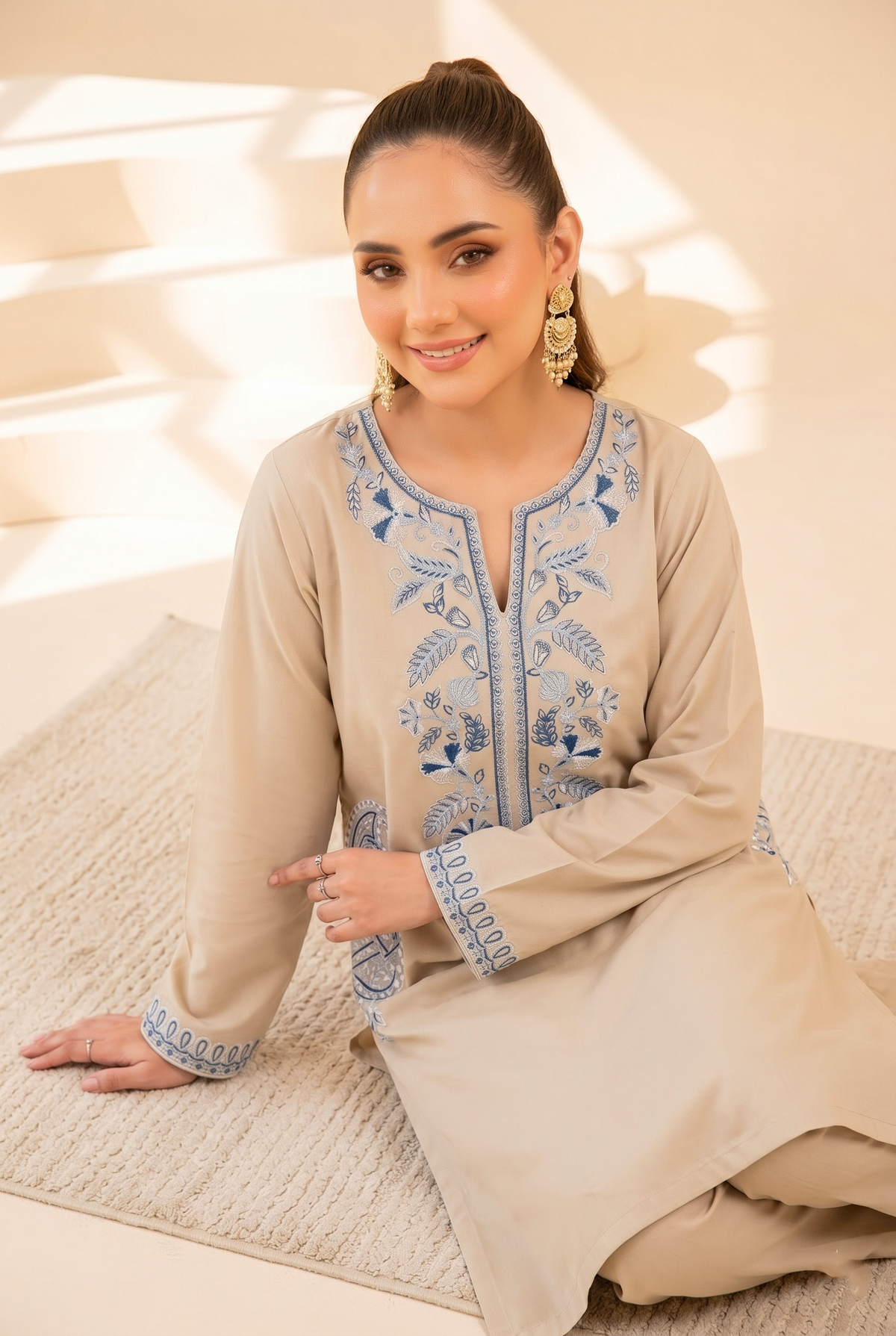Faiza Faisal | FNF Cords Edit |BEIGE COBALT by Faiza Faisal - Designer Dress  - Type : Ladies Clothes - Available at Libayah - 100% Original 