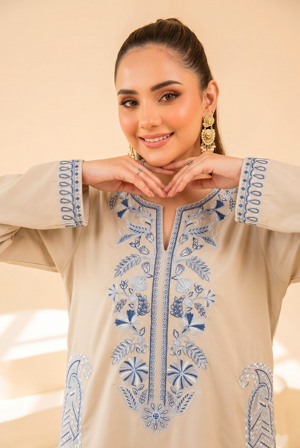 Faiza Faisal | FNF Cords Edit |BEIGE COBALT by Faiza Faisal - Designer Dress  - Type : Ladies Clothes - Available at Libayah - 100% Original 