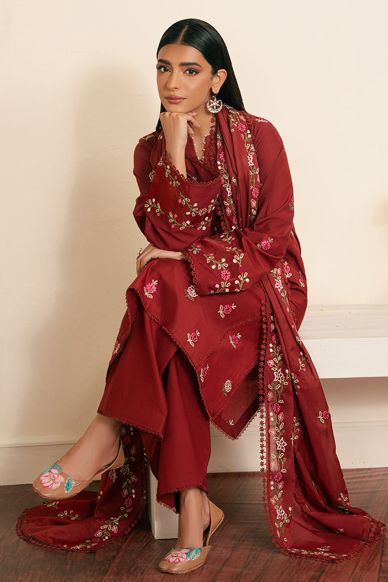Cross Stitch | Embroidered Lawn Mahiri 24 | SYLVAN RED by Cross Stitch - Designer Dress - Type: Luxury - Available at Libayah - 100% Original