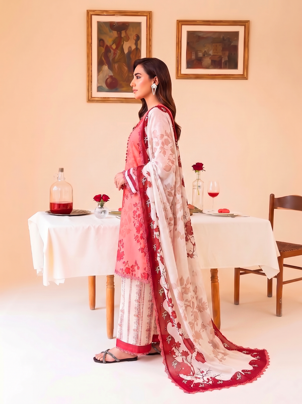 Faiza Faisal | FNF Printed Lawn | CORAL ROSE by Faiza Faisal - Designer Dress  - Type : Ladies Clothes - Available at Libayah - 100% Original 