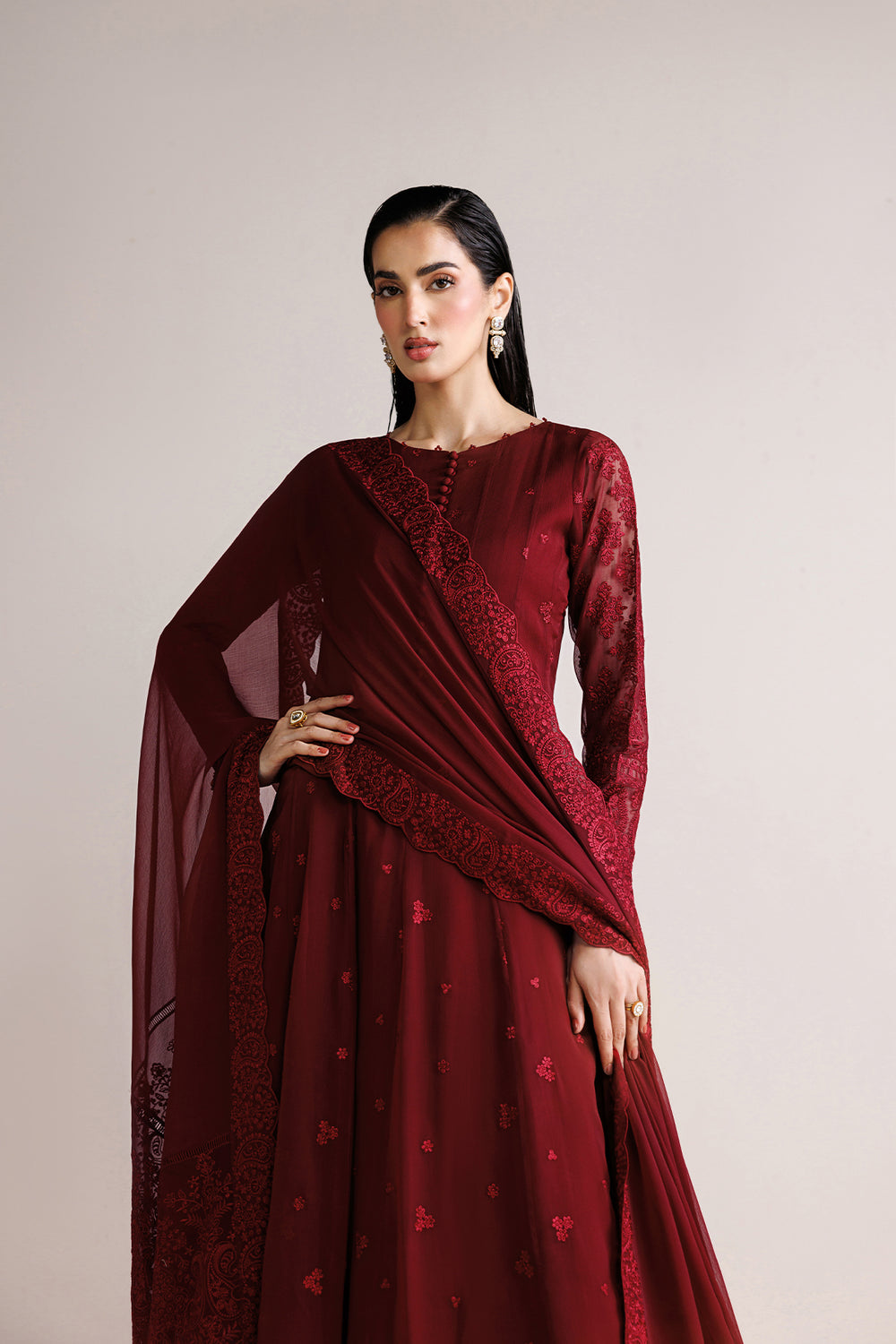 Farasha | Chiffon Essentials 26 | Merlot Satin by Farasha - Designer Dress  - Type : Ladies Clothes - Available at Libayah - 100% Original 