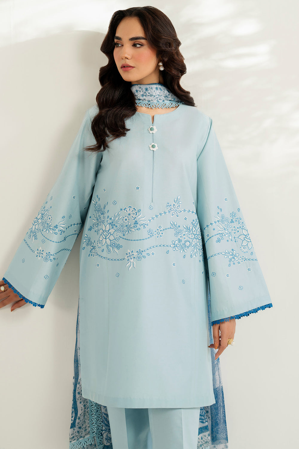 Farasha | Thread Lines Embroidered | Ash Mist by Farasha - Designer Dress  - Type : Ladies Clothes - Available at Libayah - 100% Original 