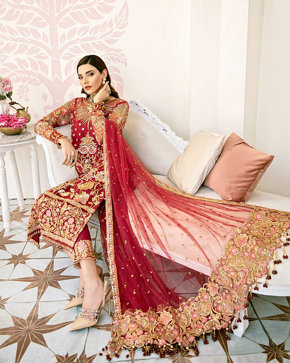 Gulaal | Wedding Formals | Rouge Embroidered Net 3-Piece Suit WS-06 by Gulaal - Designer Dress - Type: Ladies Clothes - Available at Libayah - 100% Original