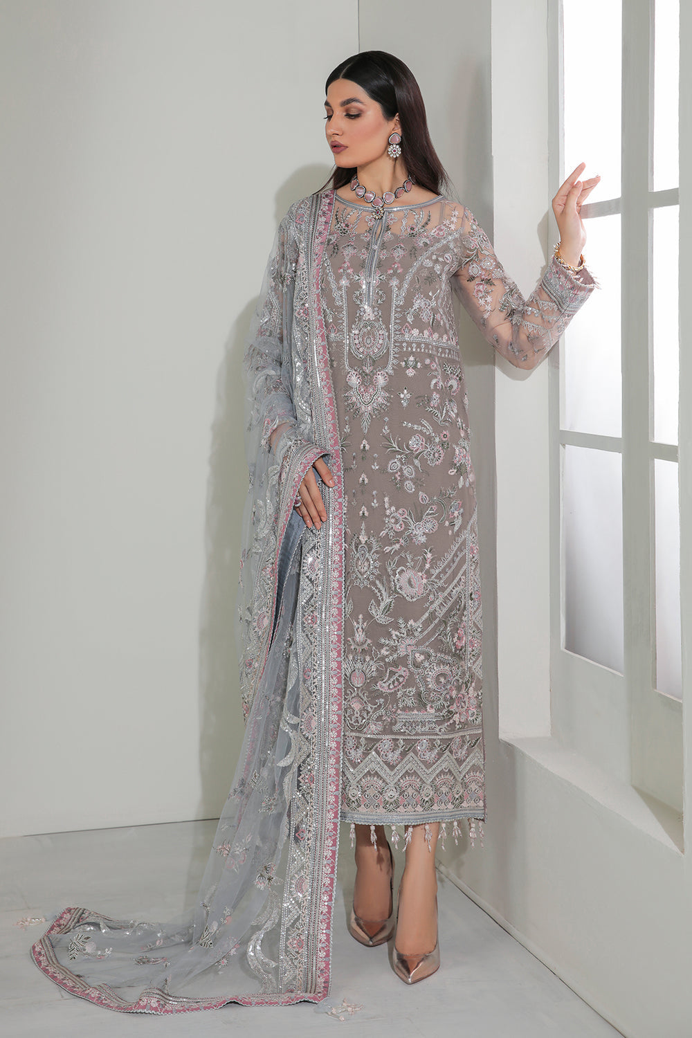 Baroque | Formals Collection | EMBROIDERED NET UF-184 by Baroque - Designer Dress  - Type : Ladies Clothes - Available at Libayah - 100% Original 