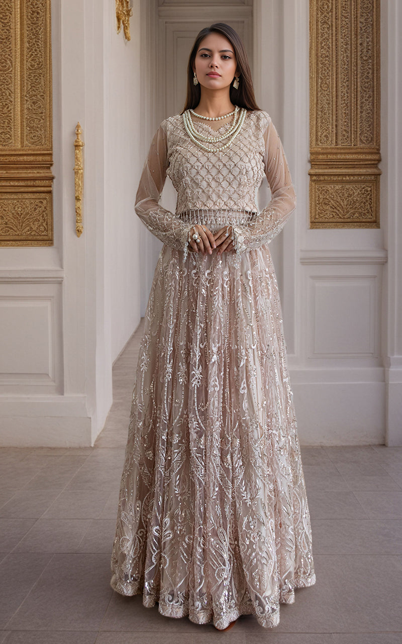Threads and Motifs | Formal Dresses 25 | Net Cut Dana Bridal Blouse With Lehenga And Dupatta by Threads and Motifs - Designer Dress  - Type : Ladies Clothes - Available at Libayah - 100% Original 