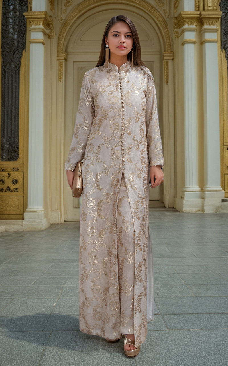 Threads and Motifs | Formal Dresses 25 | Chiffon Embroidered Jacket with Embroidered Trouser by Threads and Motifs - Designer Dress  - Type : Ladies Clothes - Available at Libayah - 100% Original 