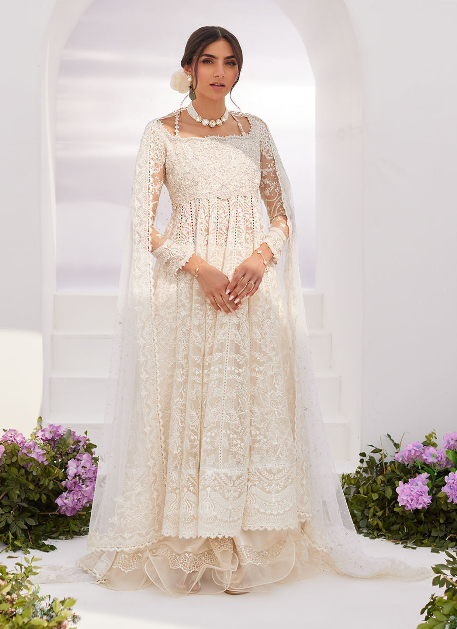 Farah Talib Aziz | Zaza Luxe Pret 24 | MAELLE IVORY EMBROIDERED AND EMBELLISHED KALIDAAR