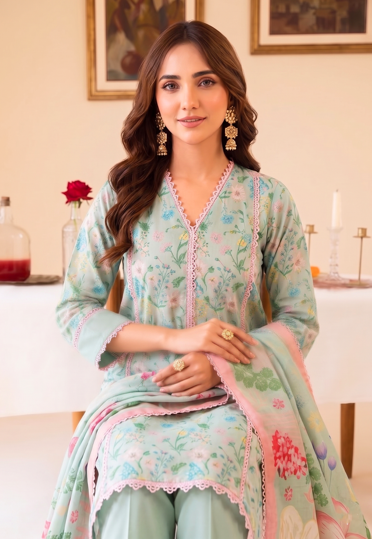 Faiza Faisal | FNF Printed Lawn | MINT DAISY by Faiza Faisal - Designer Dress  - Type : Ladies Clothes - Available at Libayah - 100% Original 