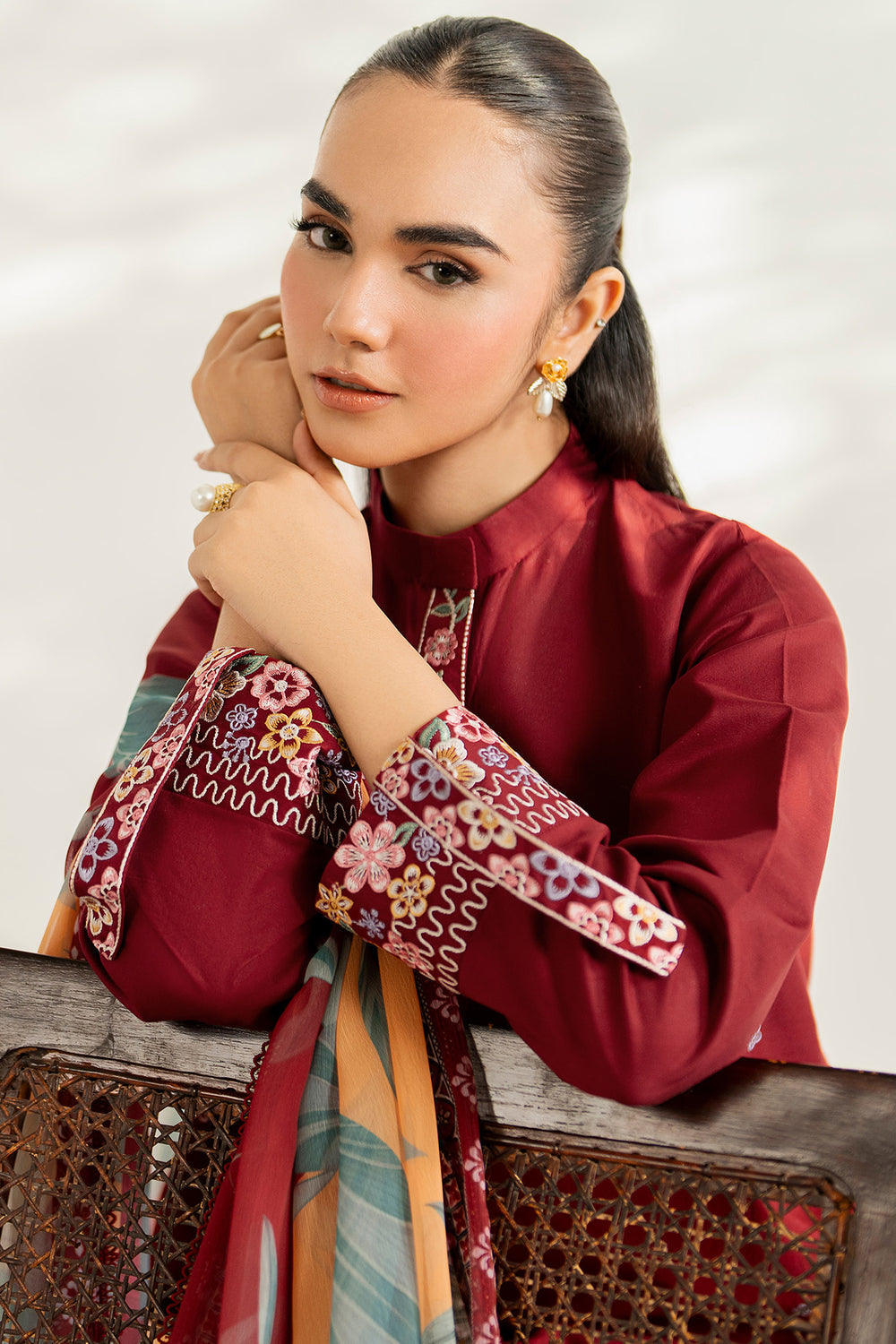 Farasha | Thread Lines Embroidered | Maroon Muse by Farasha - Designer Dress  - Type : Ladies Clothes - Available at Libayah - 100% Original 