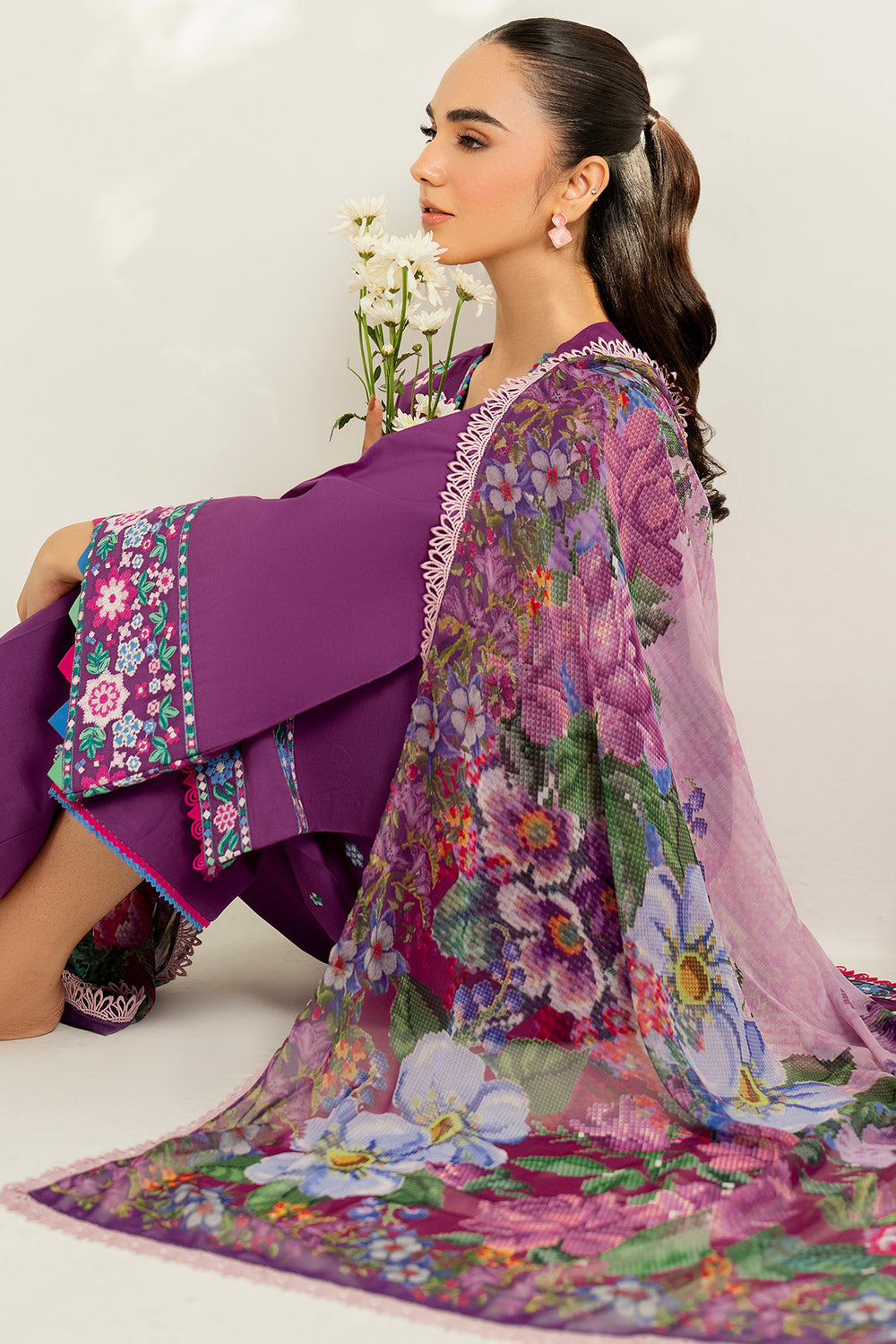 Farasha | Thread Lines Embroidered | Violet Spring by Farasha - Designer Dress  - Type : Ladies Clothes - Available at Libayah - 100% Original 