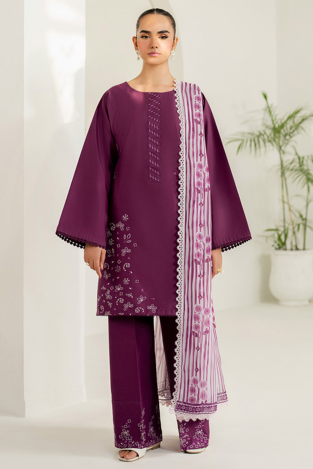 Farasha | Thread Lines Embroidered | Mauve Eclips by Farasha - Designer Dress  - Type : Ladies Clothes - Available at Libayah - 100% Original 