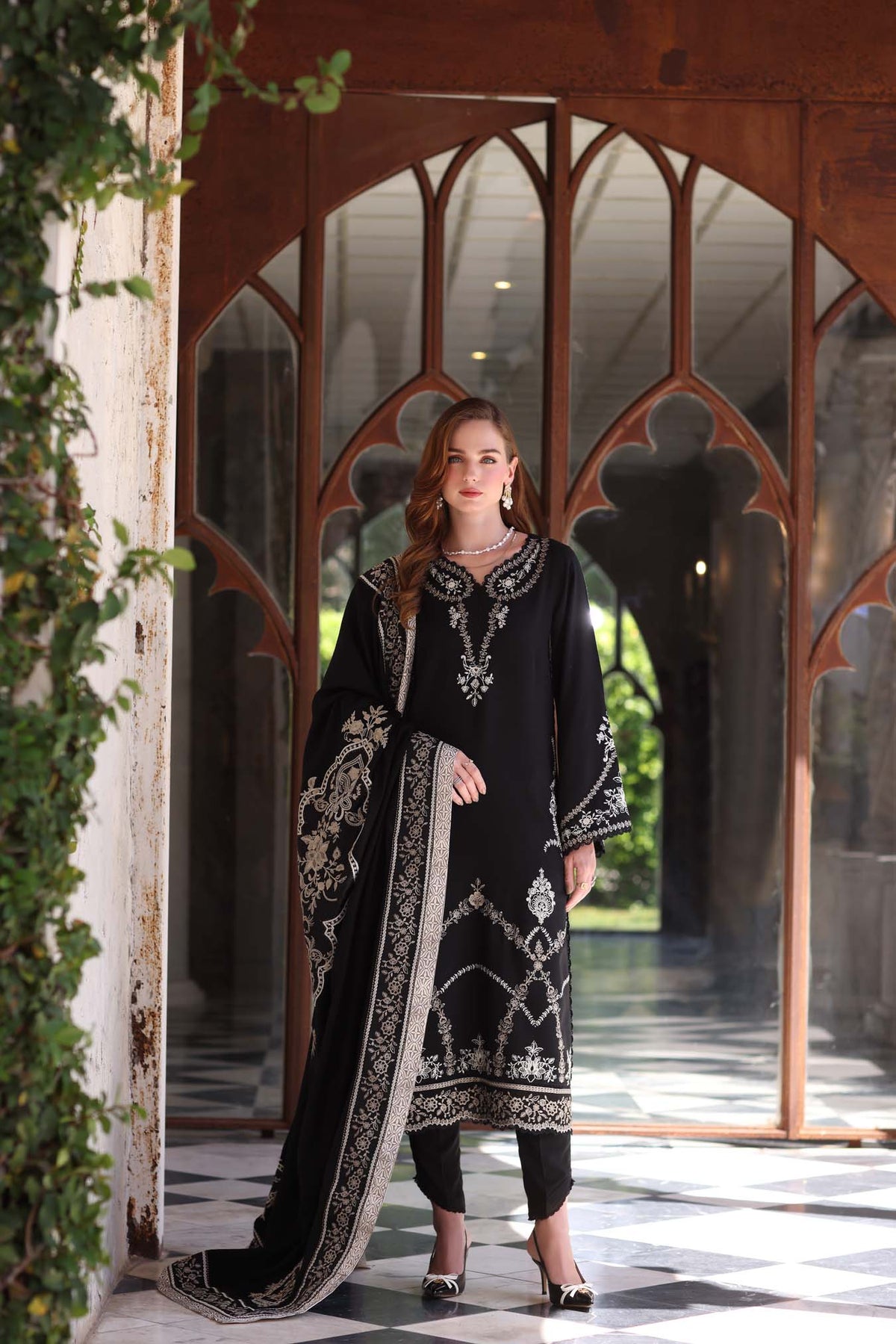 Obsidian – authentic Pakistani dress from the Noor by Saadia Asad Winter Pashmina 25 collection for women in the UK
