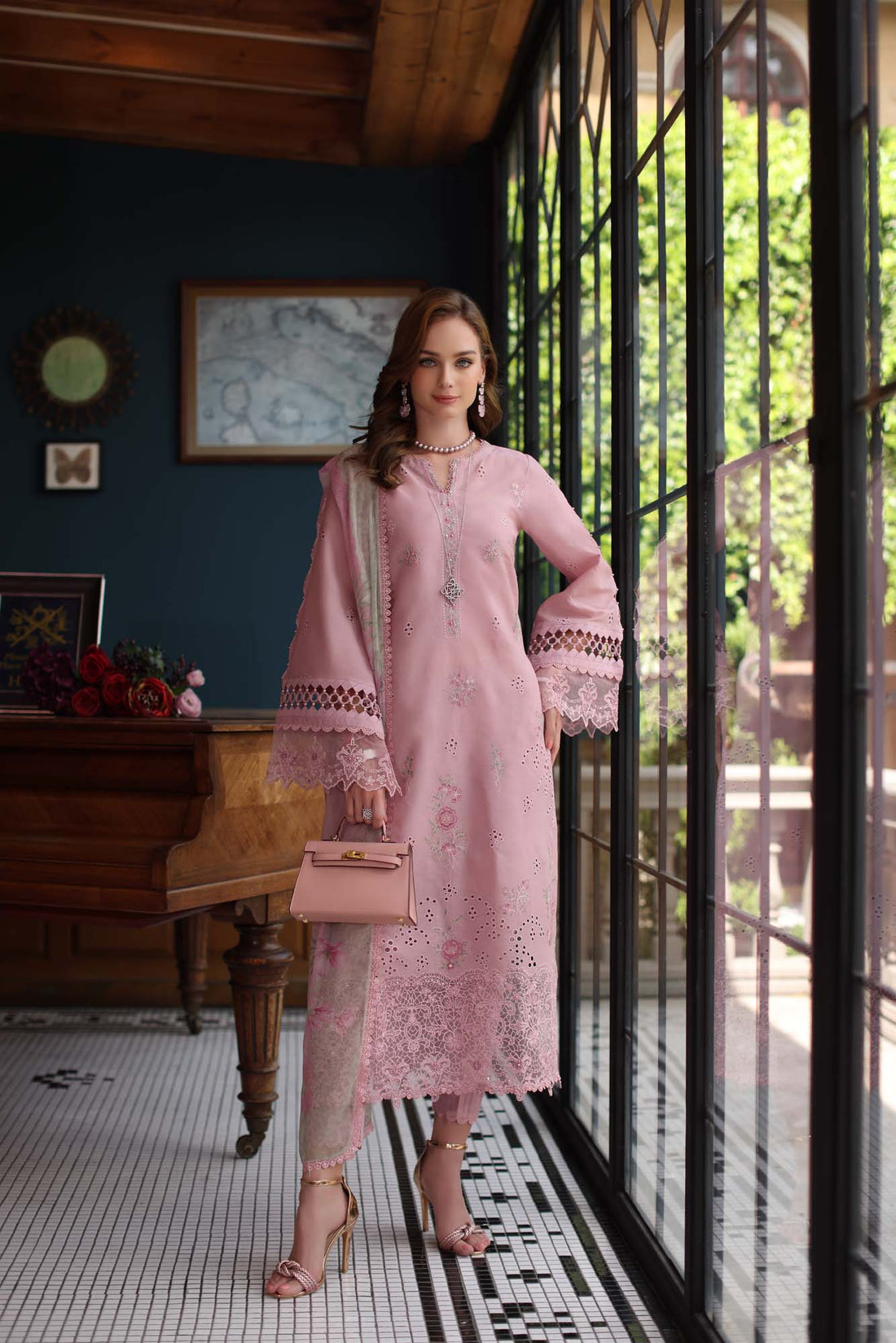 Noor by Saadia Asad | Eid Luxury Schiffli Laserkari 25 | D3- Blush Pink by Noor by Saadia Asad - Designer Dress - Type: Ladies Clothes - Available at Libayah - 100% Original