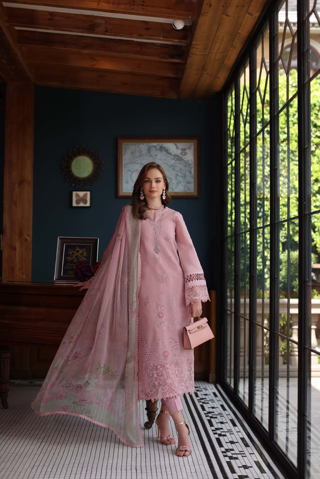 Noor by Saadia Asad | Eid Luxury Schiffli Laserkari 25 | D3- Blush Pink by Noor by Saadia Asad - Designer Dress - Type: Ladies Clothes - Available at Libayah - 100% Original