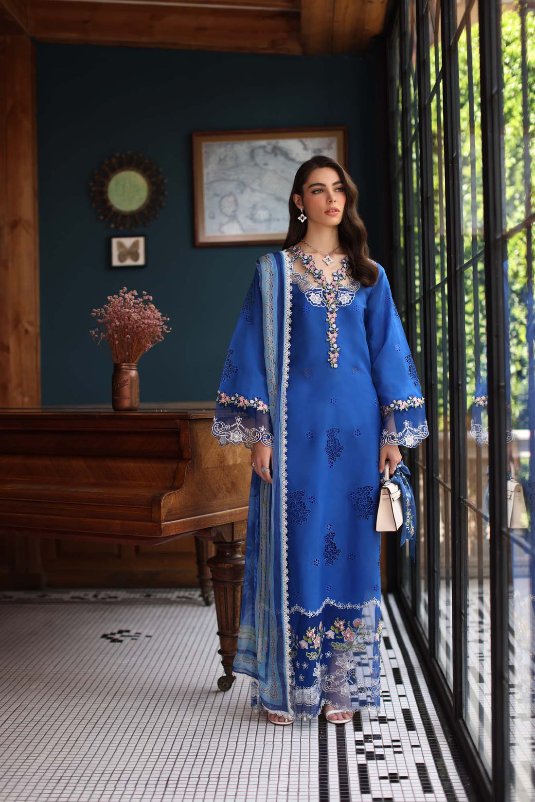 Noor by Saadia Asad | Eid Luxury Schiffli Laserkari 25 | D4- Ink Blue by Noor by Saadia Asad - Designer Dress - Type: Ladies Clothes - Available at Libayah - 100% Original
