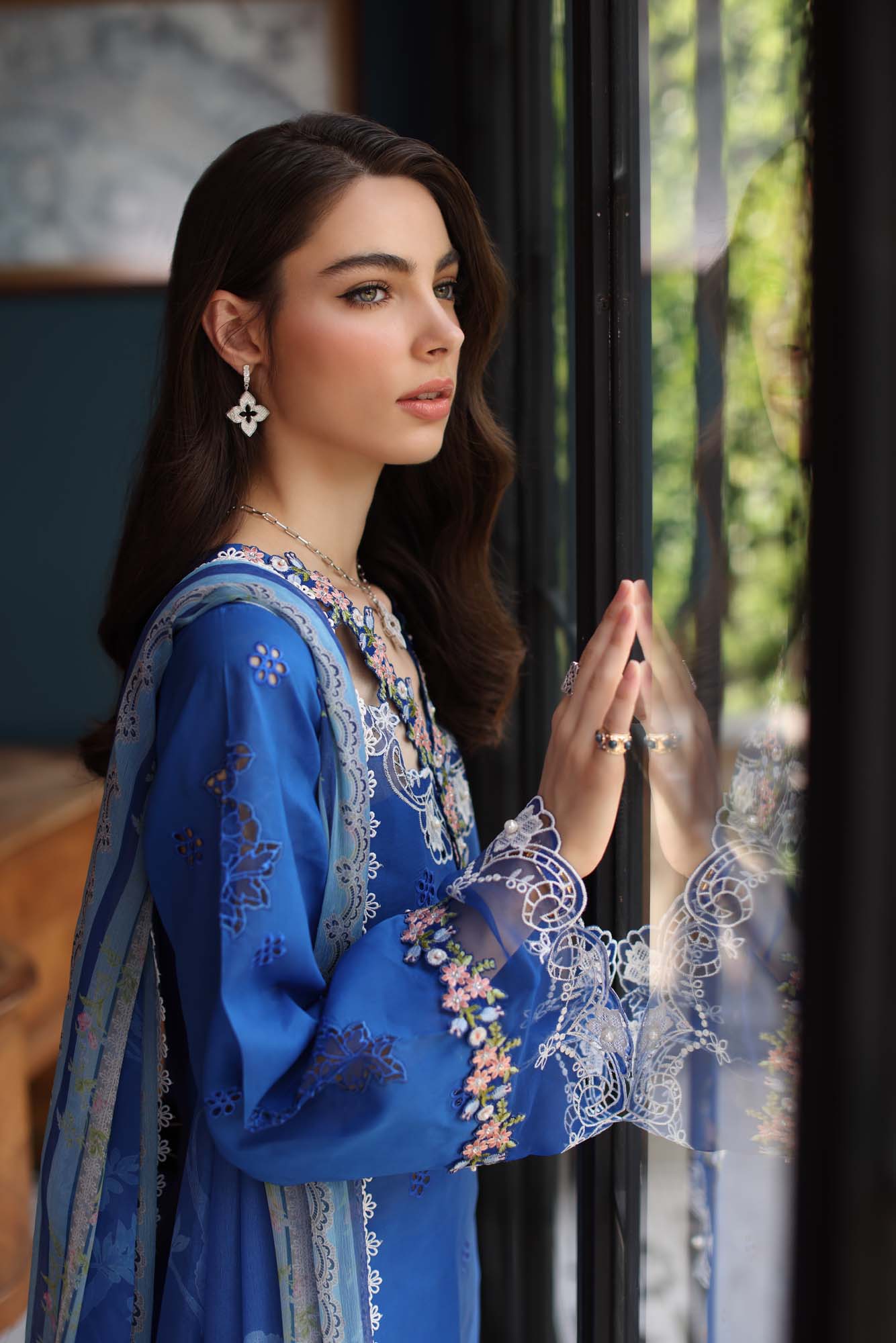 Noor by Saadia Asad | Eid Luxury Schiffli Laserkari 25 | D4- Ink Blue by Noor by Saadia Asad - Designer Dress - Type: Ladies Clothes - Available at Libayah - 100% Original