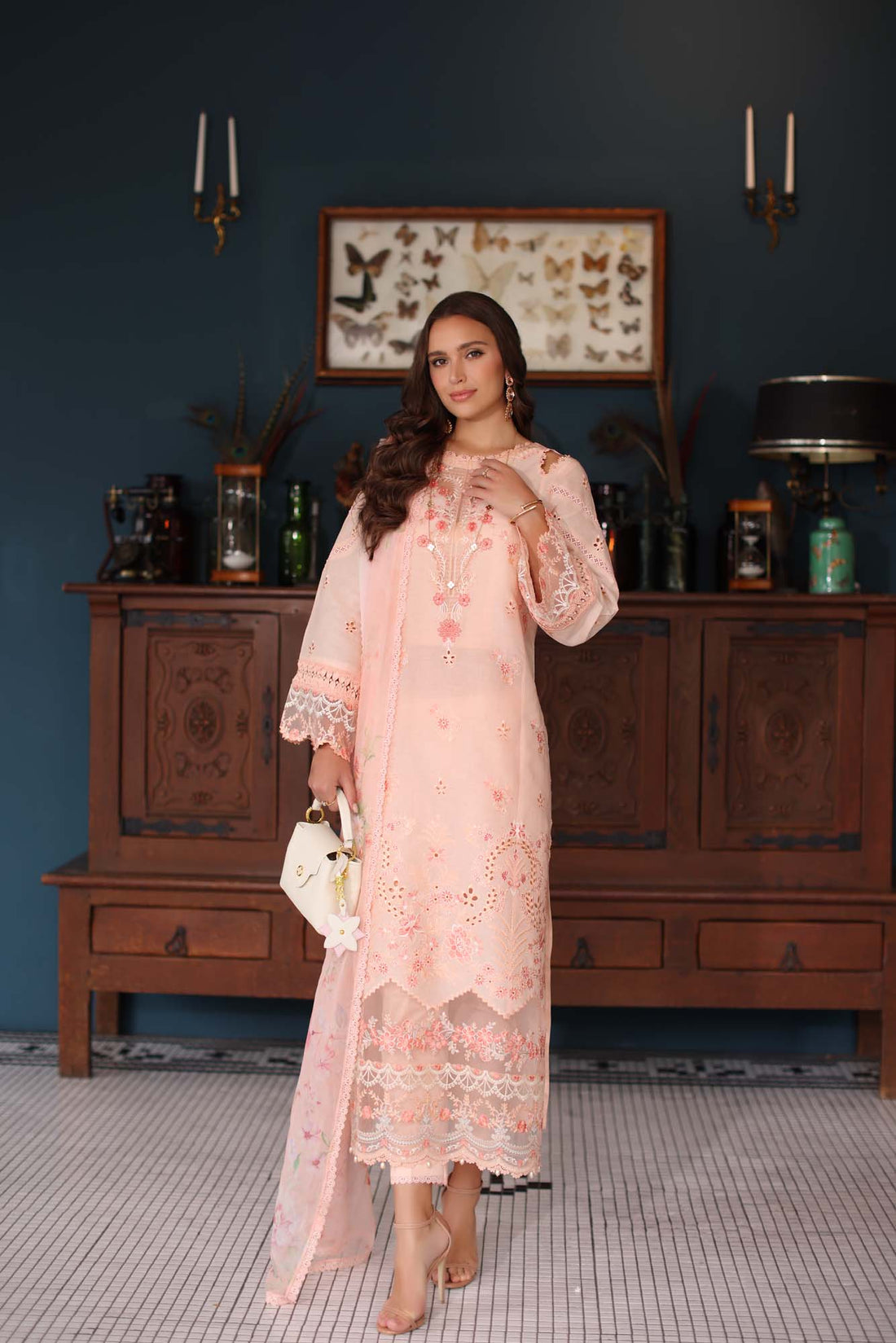 Noor by Saadia Asad | Eid Luxury Schiffli Laserkari 25 | D6- Peach by Noor by Saadia Asad - Designer Dress - Type: Ladies Clothes - Available at Libayah - 100% Original