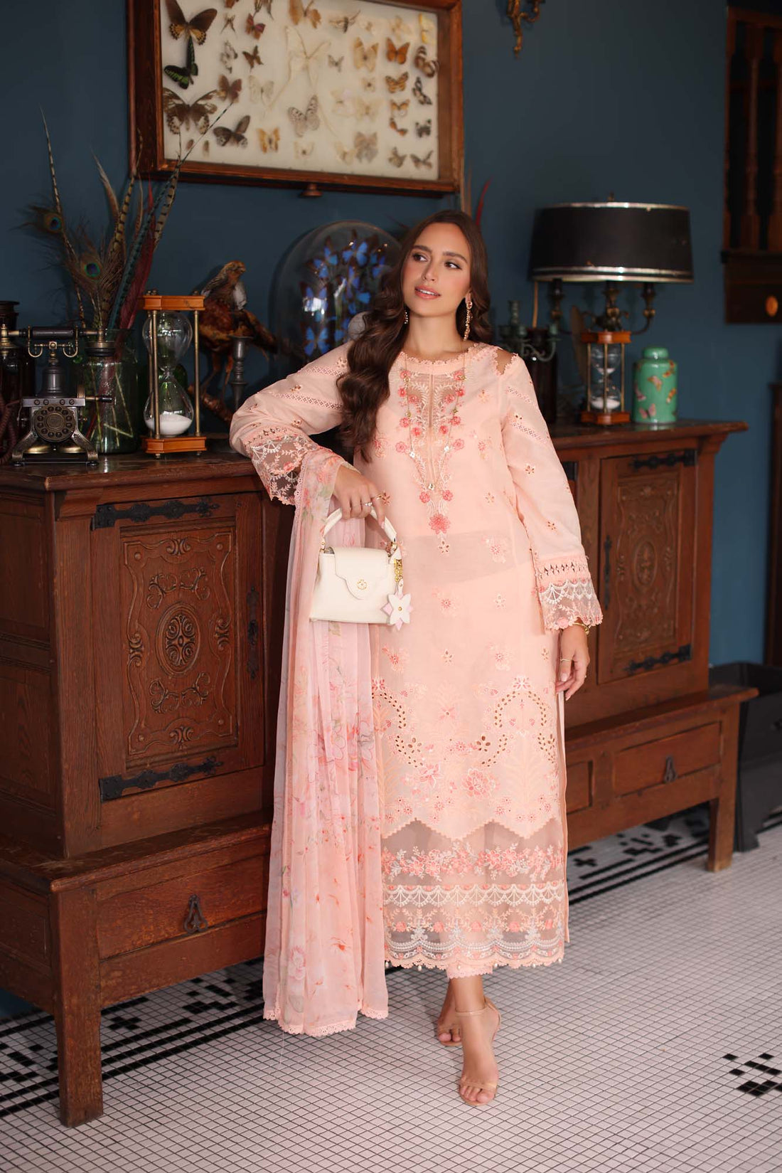 Noor by Saadia Asad | Eid Luxury Schiffli Laserkari 25 | D6- Peach by Noor by Saadia Asad - Designer Dress - Type: Ladies Clothes - Available at Libayah - 100% Original